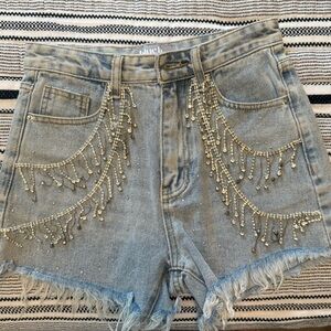Buckle Gray Embellished Jean Shorts